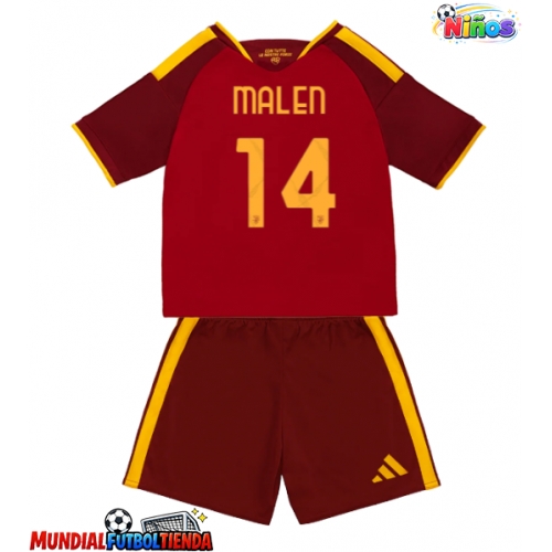 Camiseta AS Roma Donyell Malen #14 Primera Equipación Replica 2026-27 para niños mangas cortas (+ Pantalones cortos)